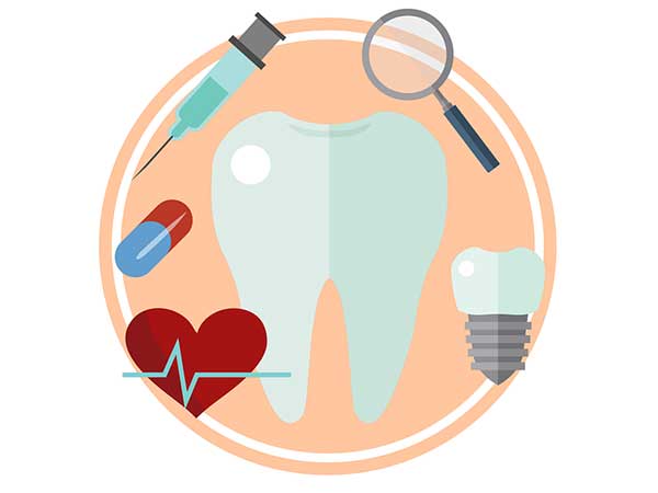 a dental implant with a pill syringe magnifying lens implant a heart and a tooth
